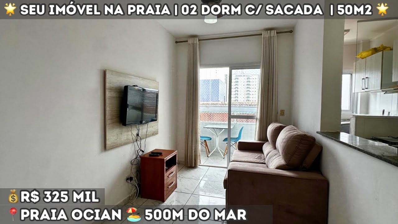 🏖️ Apartamento 02 Dormitório no centro da Ocian l Lazer Completo l Vaga de Garagem l 500m da Praia 🤩
