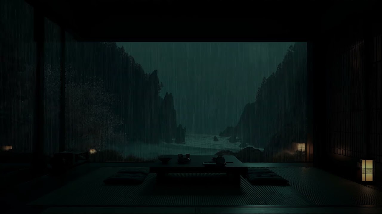 Peaceful Rain Sounds at Night from a Dark Room Window Overlooking Nature for Deep Rest and Calm