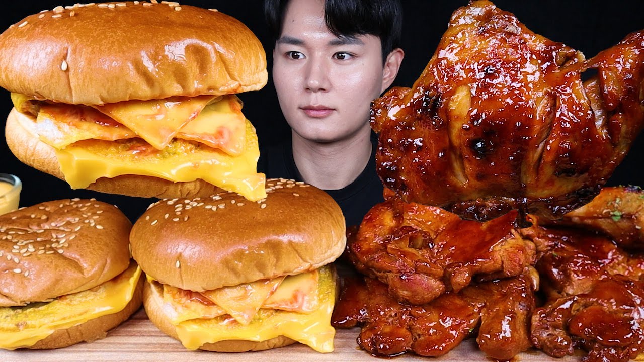 버거킹 치즈버거 자메이카통다리 치킨 먹방ASMR MUKBANG TRIPLE CHEESEBURGERS & SPICY BBQ CHICKEN チキンチーズバーガー eating sounds
