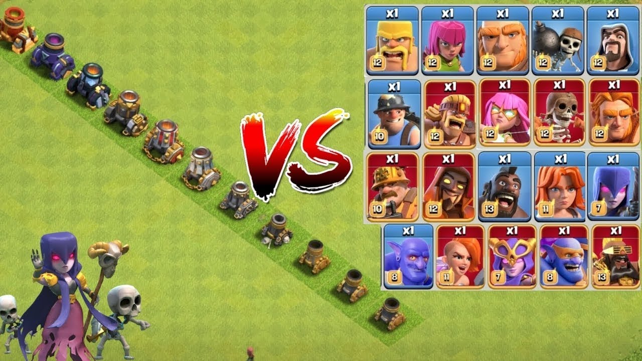 Mortar base formation vs All troops attack clashofclans game 