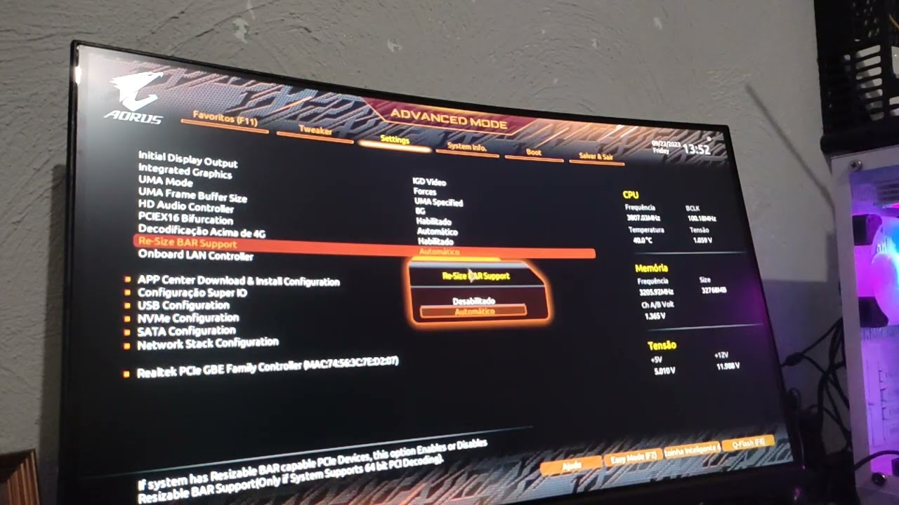 BIOS da Placa mãe Aorus B550M elite Ativando XMP das memória Ram e colocando + VRam no processador!
