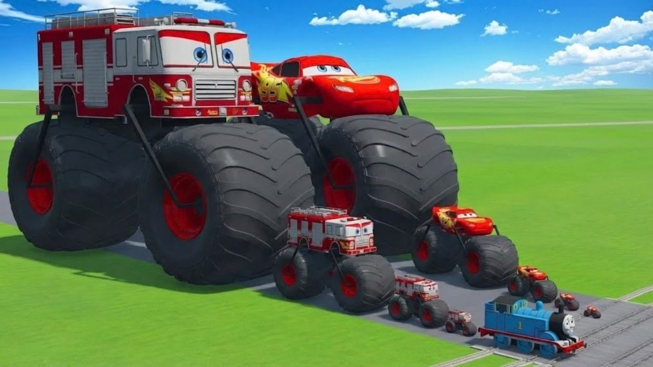 Big & Small McQueen & Police Car vs Zombie Mack, Extreme Jumps & Fire Pit Crash – Beam