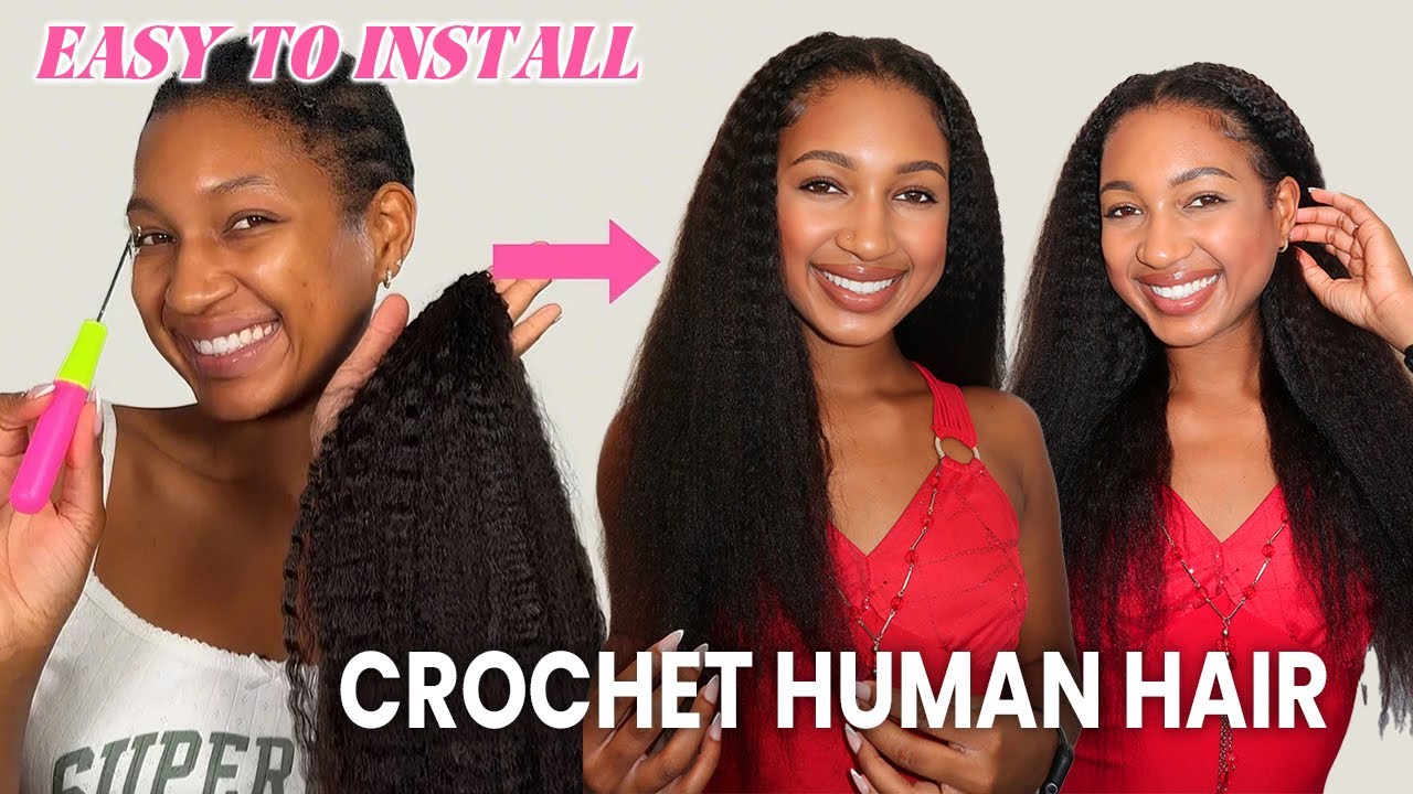 FLUFFY AND NATURAL | kinky straight invisible crochet hair install in 1 hour (crazy easy)