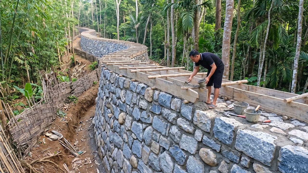 Primitive Skills: The Man Hand-Carried Thousands of Heavy Stones to Build a Massive Stone Wall.
