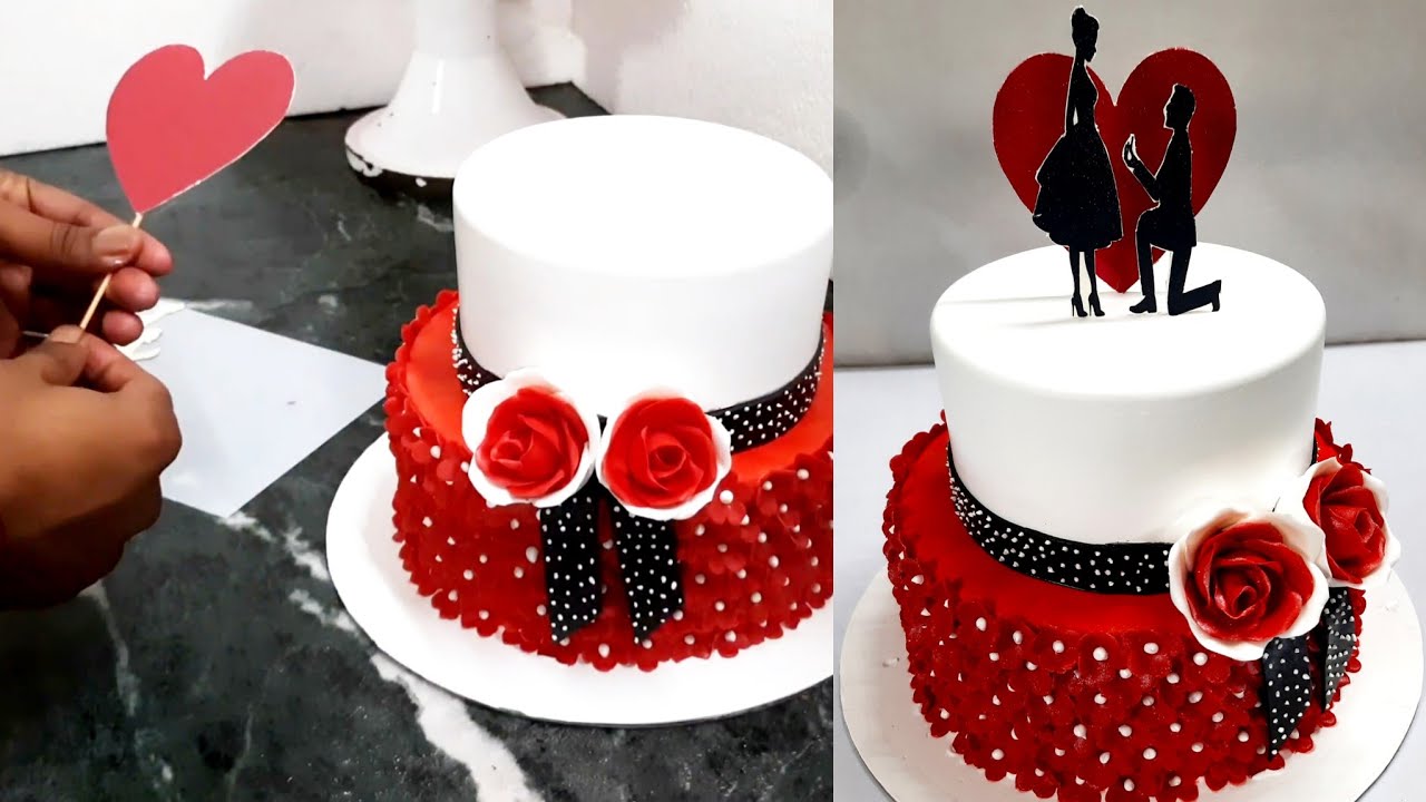 How To Make Anniversary Cake Design❤ || Couple cake design || 2tier Cake Recipe