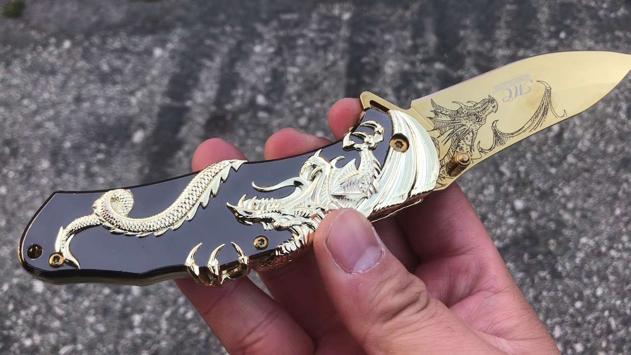Gold Dragon Spring Assisted Pocket Knife