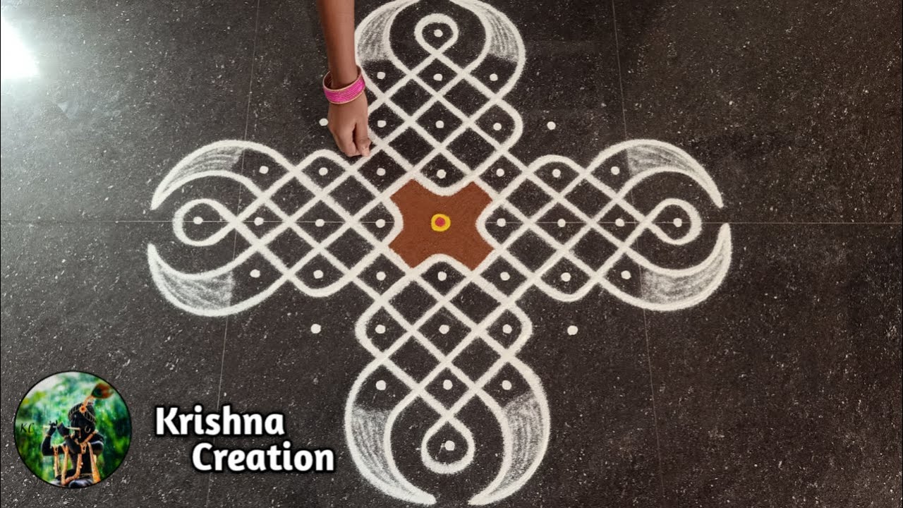Margazhi madham Special Kolam | Easy sikku kolam with 9x1 dot | melikala muggulu | Kambi kolam
