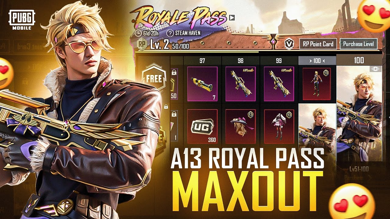 😱A13 ROYAL PASS MAXOUT FREE UPGRADE GUN AND MATERIALS