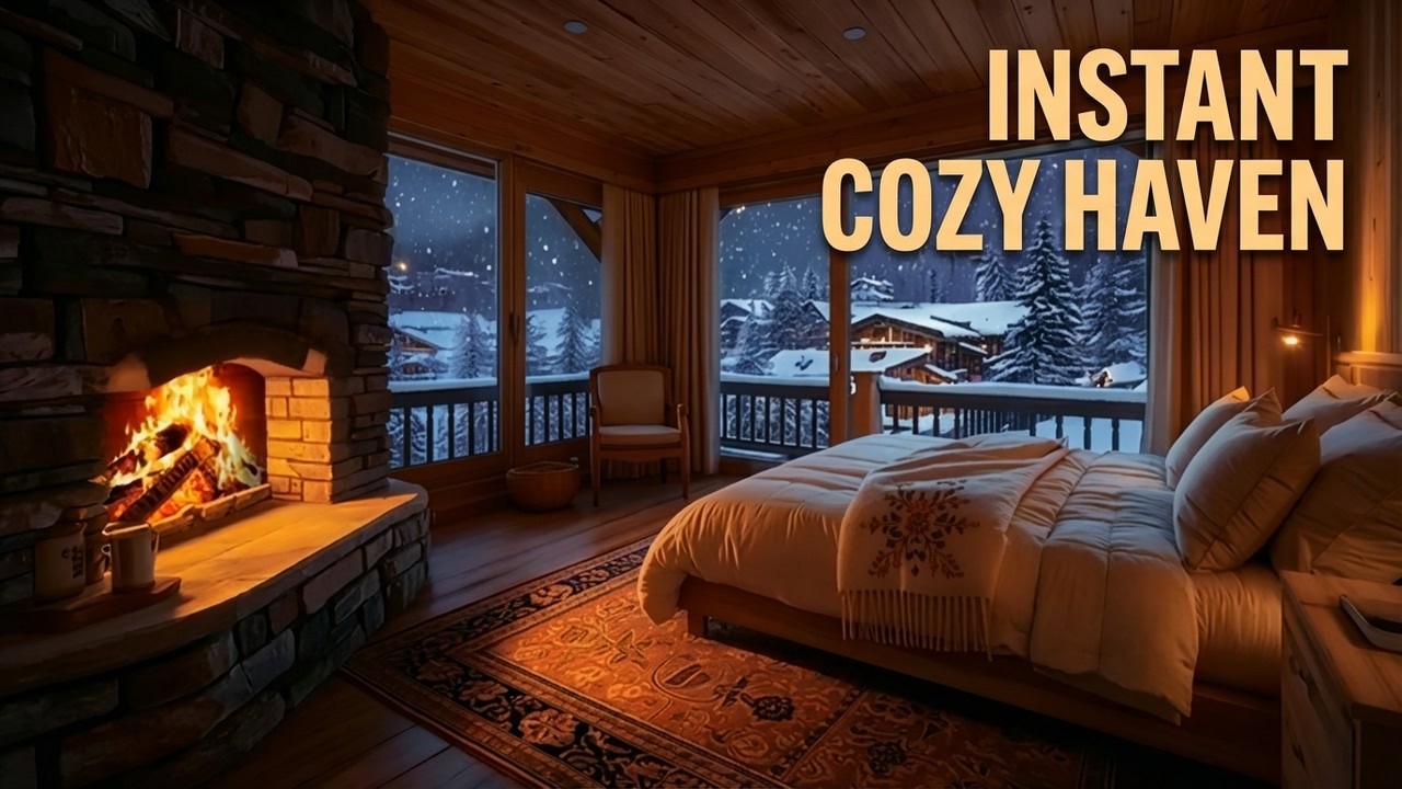 🔥 Cozy Cabin Ambience: Snowy Night with Crackling Fireplace | 3 Hours (4K)