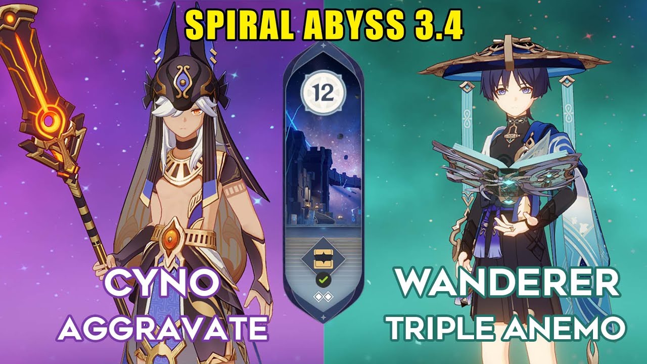 C0 Cyno Aggravate & C0 Wanderer Triple Anemo | 3.4 Spiral Abyss Floor 12 9 Star | Genshin Impact