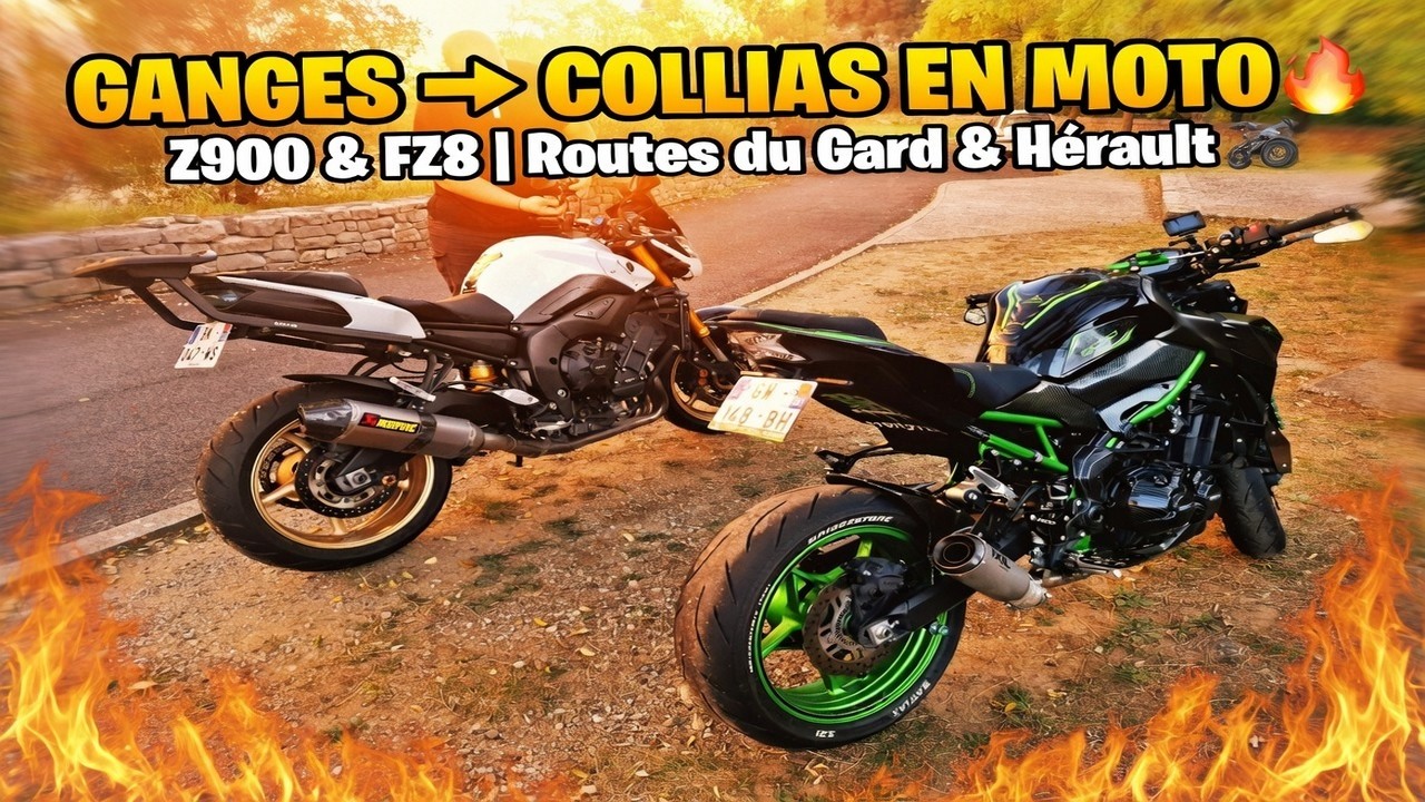 Balade moto 🏍️ Ganges → Collias | Z900 & FZ8 sur les routes du Gard et de l’Hérault 🌄