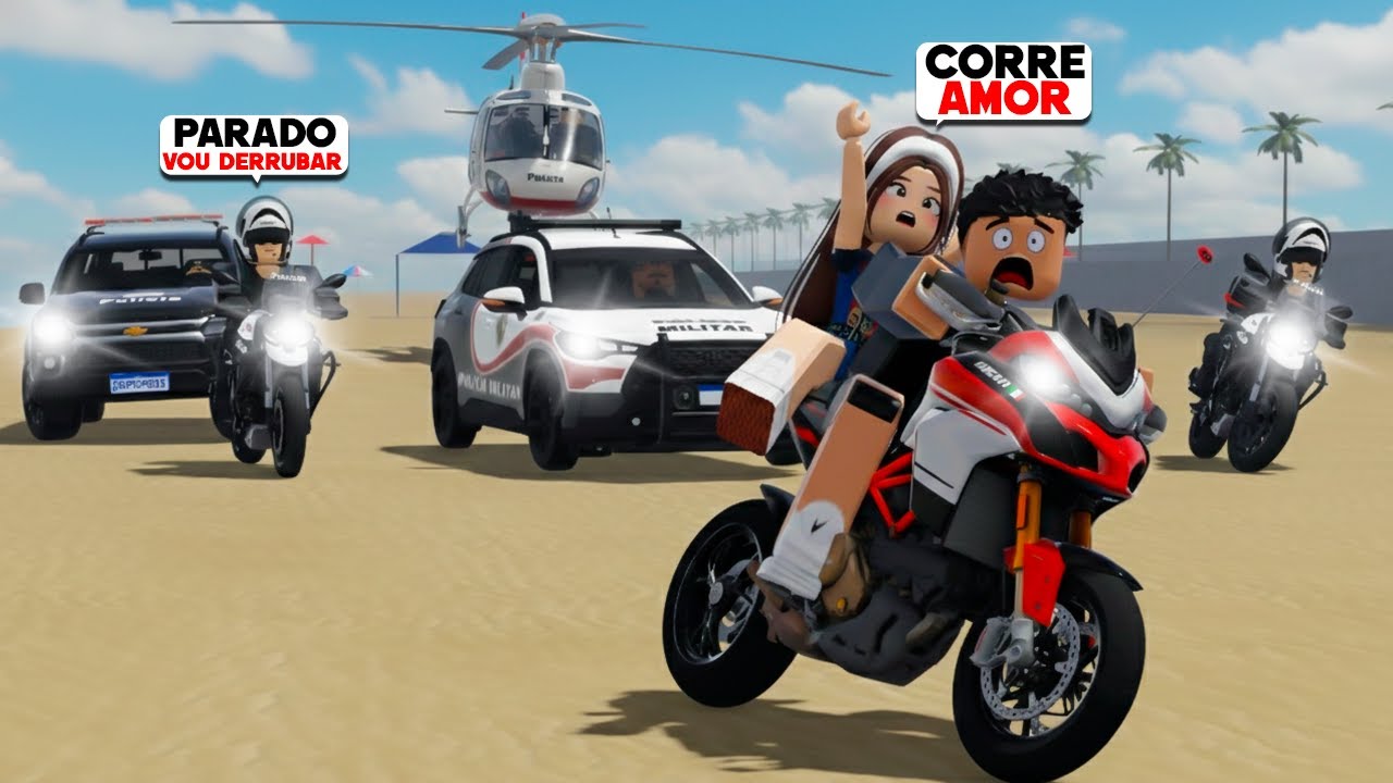 ROBLOX - FUGA DA POLICIA COM MINHA NAMORADA NA PRAIA 😬