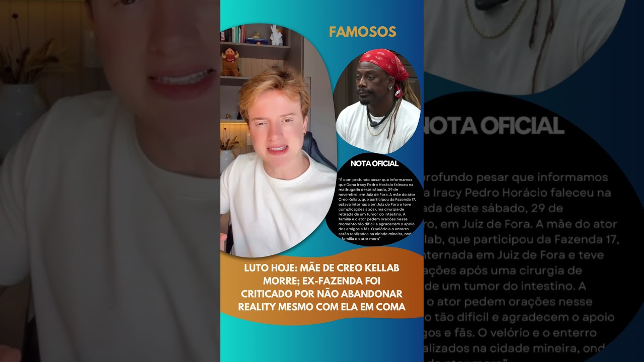 M&atilde;e de Creo Kellab morre; ex-Fazenda foi criticado por n&atilde;o abandonar reality mesmo com ela em coma