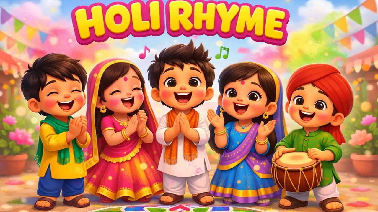 HAPPY HOLI Song 🎨 | Kids Holi Rhyme in 3D Cartoon Style