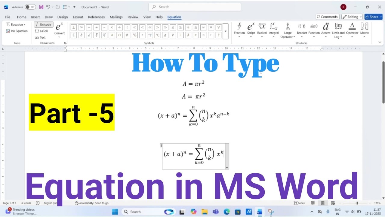 How To Type  Equation In Microsoft Word | Writing Equation In MS Word 