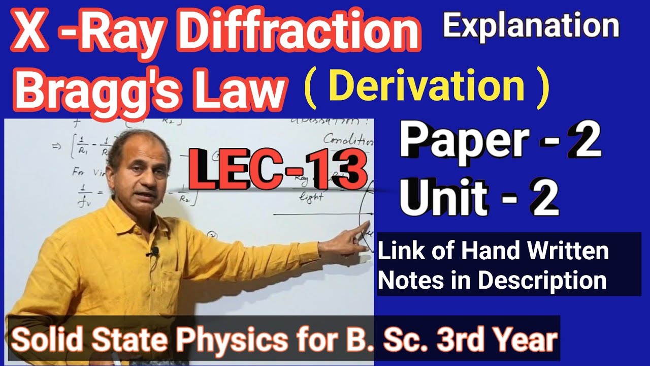 X - Ray Diffraction for B. Sc. 3rd Year | Bragg's Law for B. Sc. 3rd  | L-13