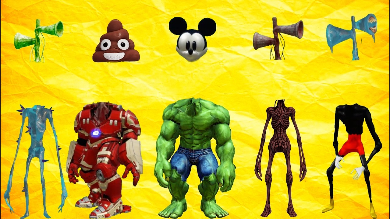 WRONG HEADS SIREN HEAD FROZEN, SIREN HEAD HULK BUSTER, SIREN HEAD HULK, SIREN HEAD POOP