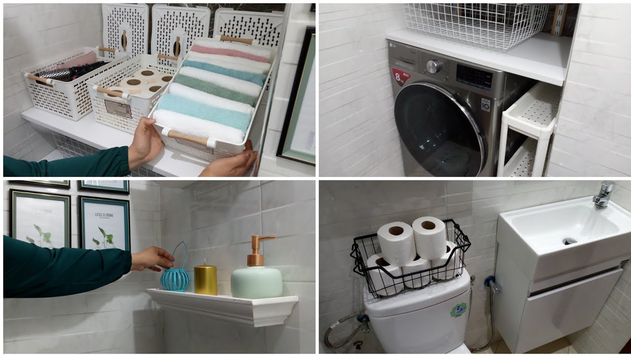 جولة في حمامي الصغير أفكار رائعة للديكور والتنظيم Aménager l'espace salle de bain et machine à laver