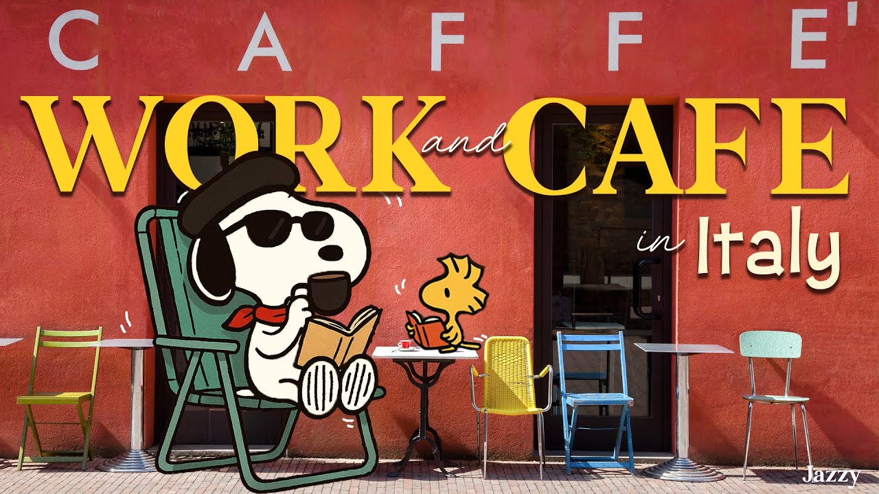 Snoopy Sips Coffee in Italy ☕| Smooth Cafe Jazz for Focus & Productivity