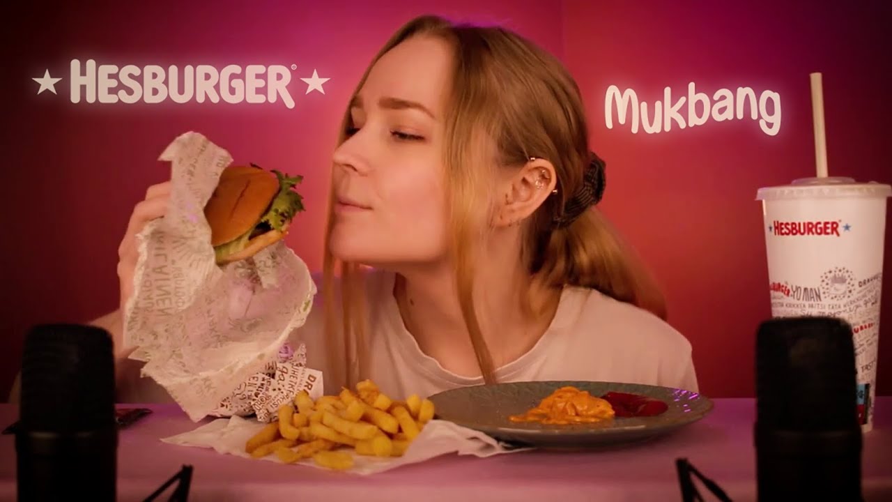 ASMR SUOMI 🍟 Hesburger Mukbang 🍔🥤 (Syömisääniä, rapinaa, höpöttelyä)
