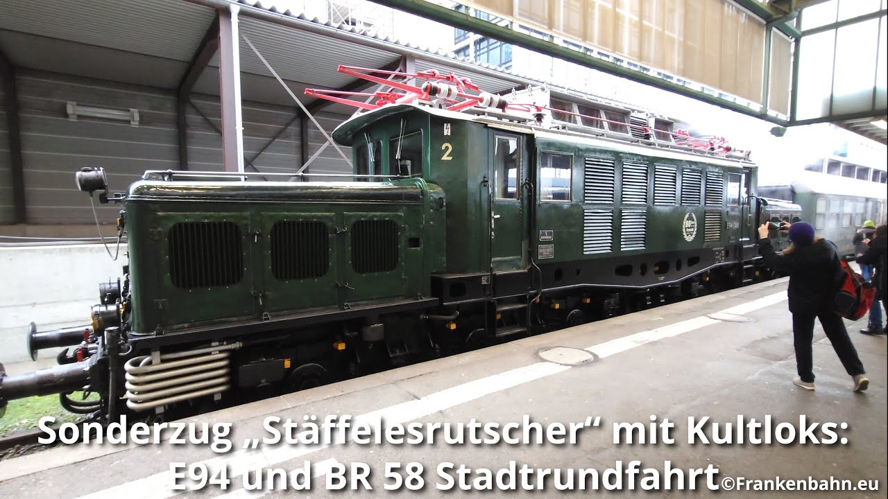 Sonderzug „Stäffelesrutscher“ mit Kultloks: E94 + BR 58 Stadtrundfahrt eisige Kälte BR 194 Stuttgart