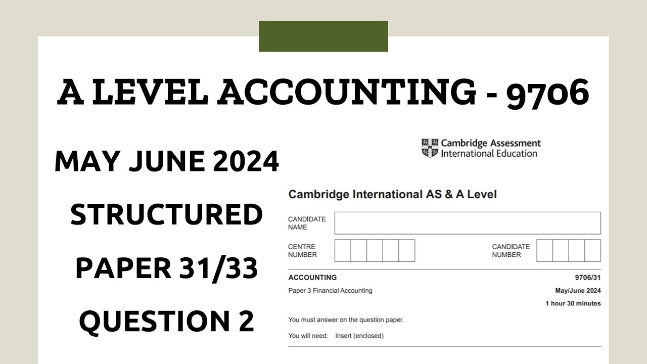 A Level Accounting May June 2024 Paper 31/33 9706/31/33 Question 2