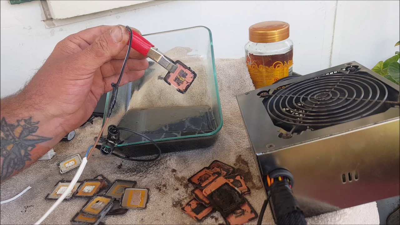 GOLD RECOVERY / how to remove gold from cpu heat sinks with reverse electroplating