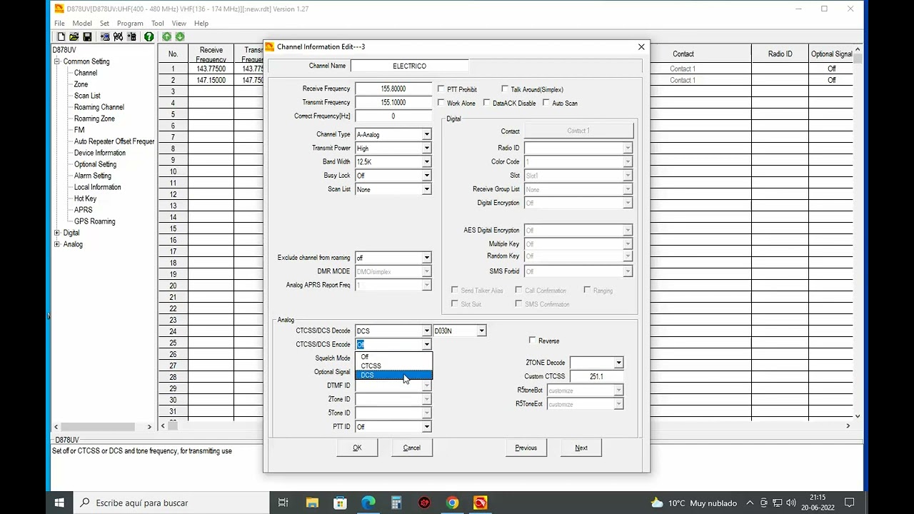 anytone at-d878uv. programaci&oacute;n de frecuencias anal&oacute;gicas mediante software de programaci&oacute;n.