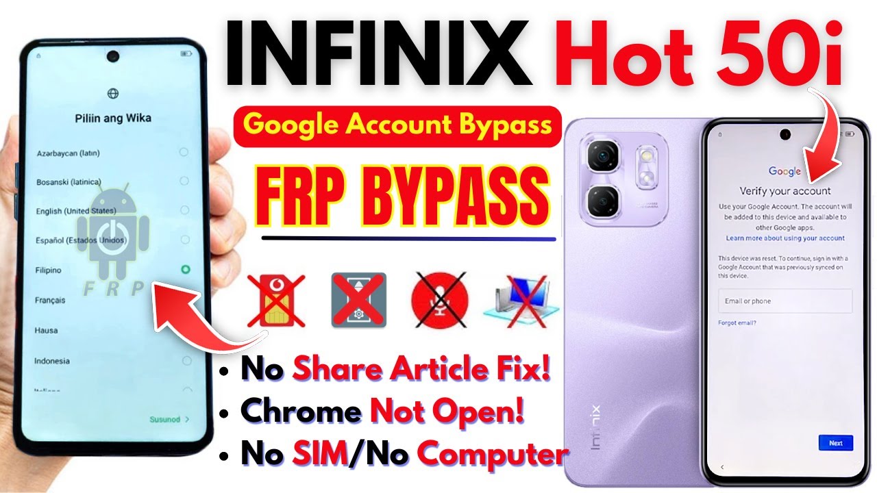 Unlock Infinix Hot 50i FRP Bypass 2025 Without PC - Infinix X6531B Frp Google Account 100% Working!