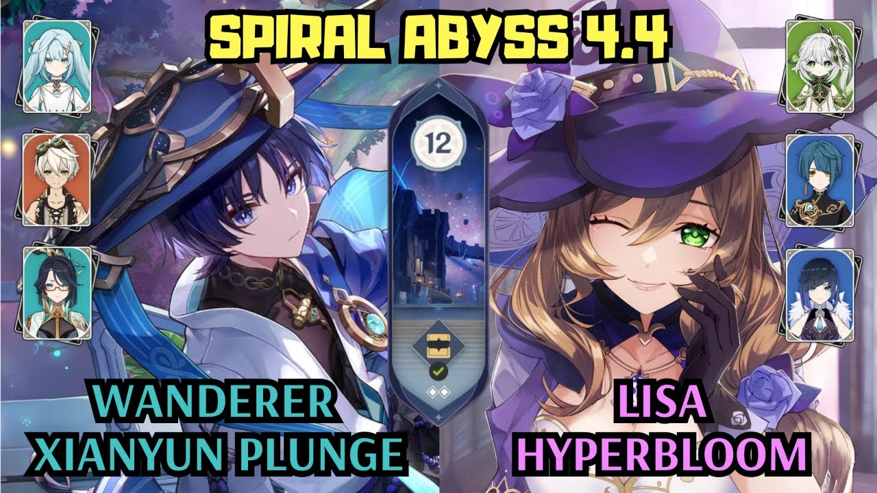 C0 Wanderer Xianyun Plunge & C0 Lisa Hyperbloom | 4.4 Spiral Abyss Floor 12 | Genshin Impact