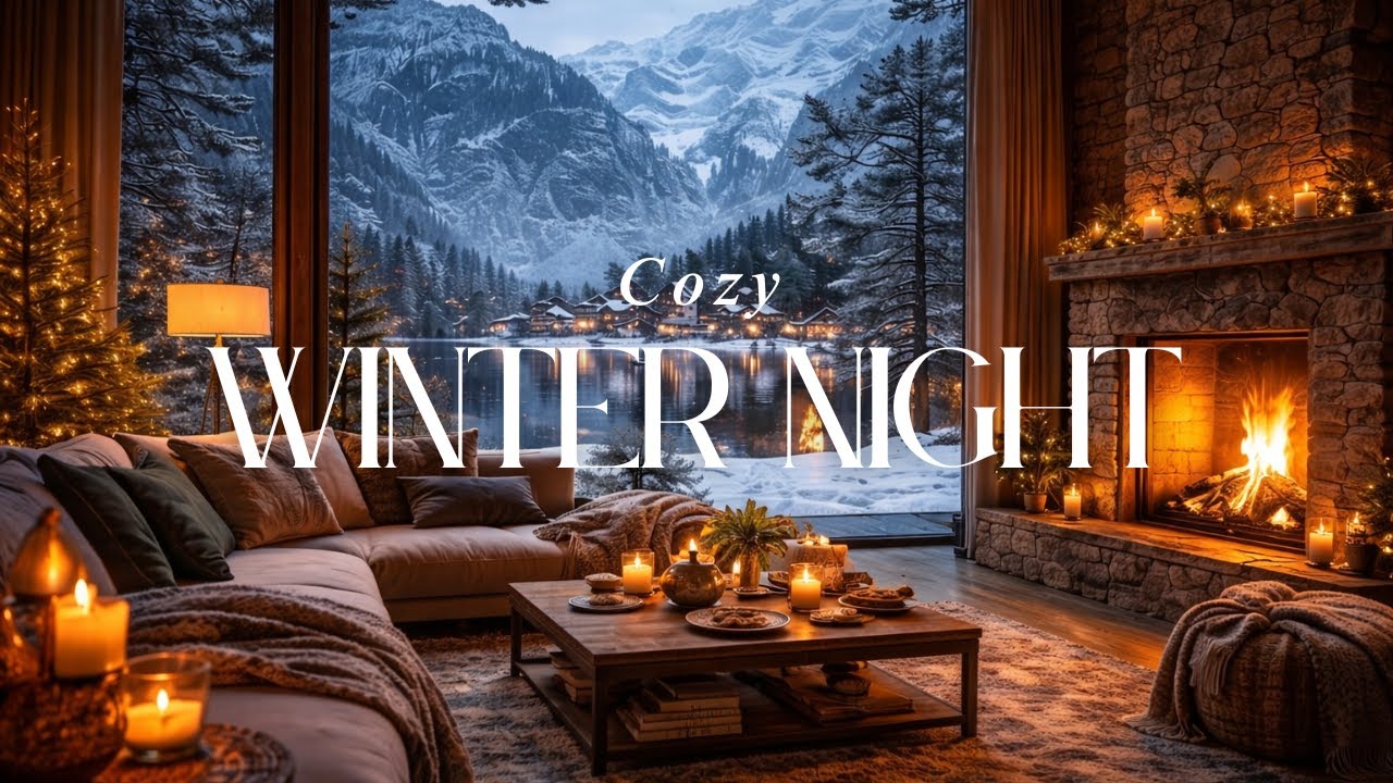 Cozy Winter Cabin by the Lake ❄️ Fireplace & Candlelight Ambience | Relax, Focus, Sleep