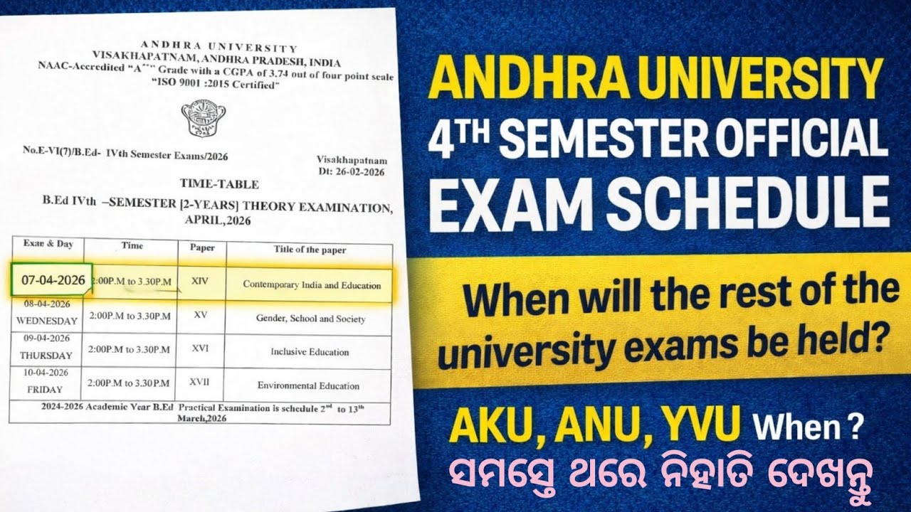 Andhra University 4th Semester Theory Exam Official Schedule | Andhra B.Ed 4th Semester Exam 