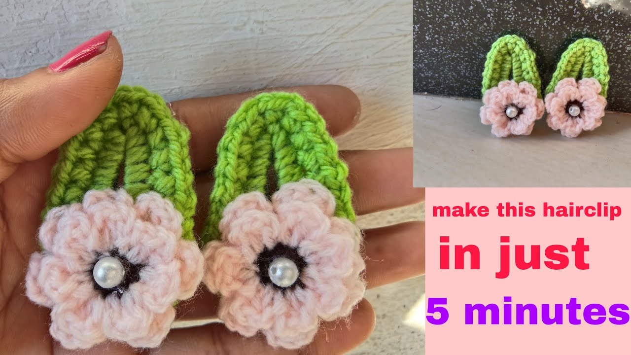 👉 easy crochet hairclip in just 5 minutes #beginner friendly 
