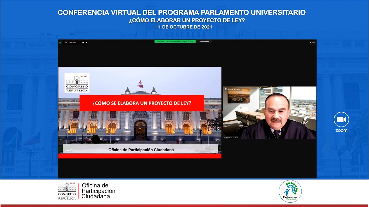 CONFERENCIA VIRTUAL &iquest;C&Oacute;MO ELABORAR UN PROYECTO DE LEY?