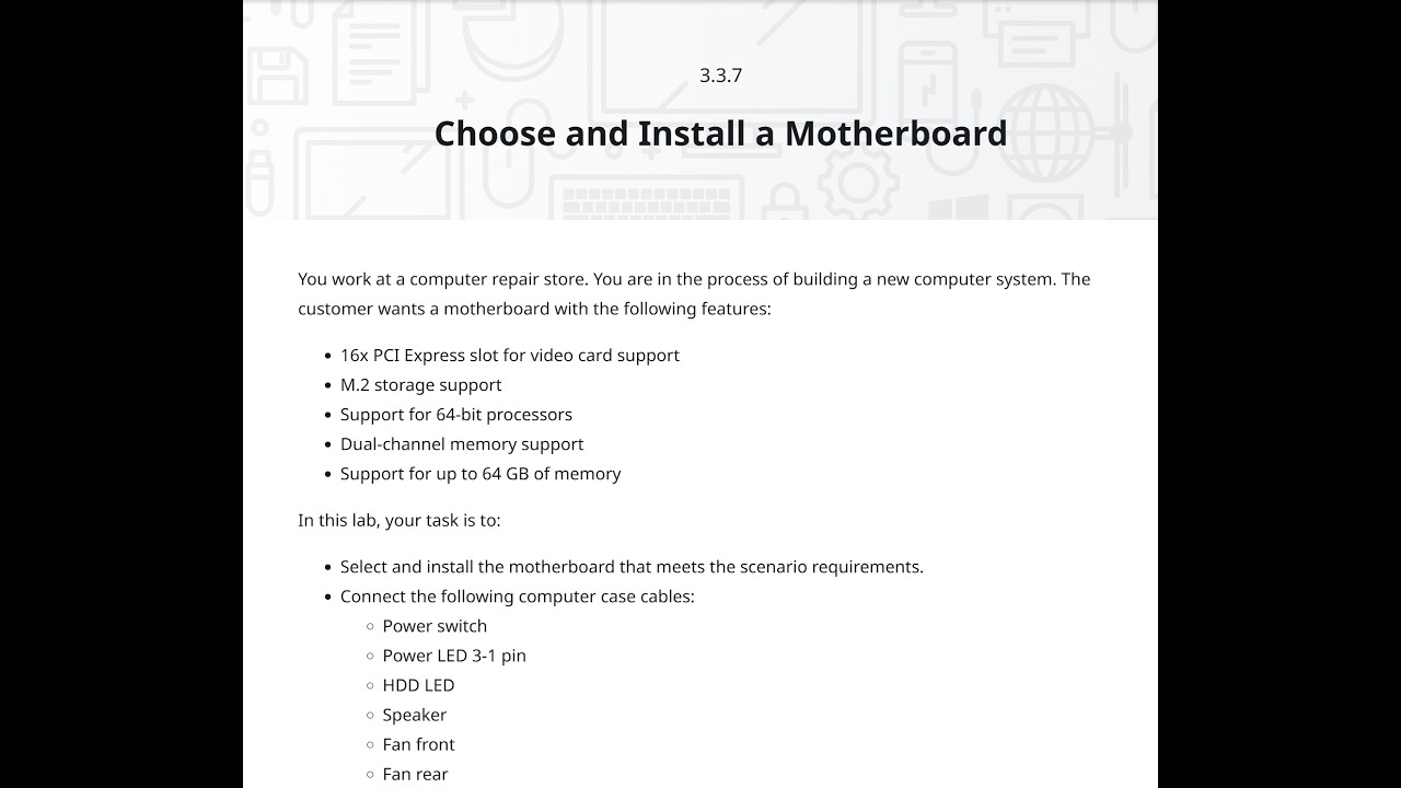 CompTIA TESTOUT PC PRO LAB 3.3.7 Выбор и установка материнской платы.