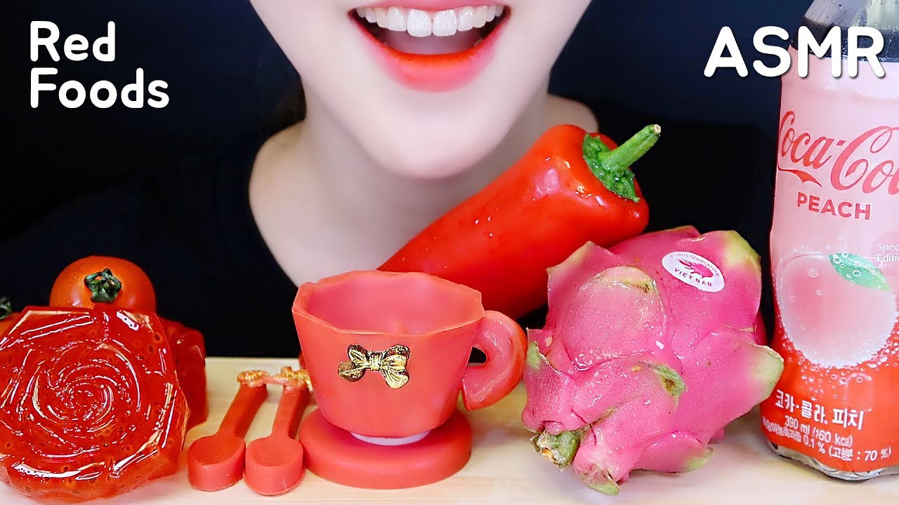 RED FOODS ASMR JELLY, TOMATO, EDIBLE CUP, DRAGON FRUIT, PAPRIKA.. ETC 🍅