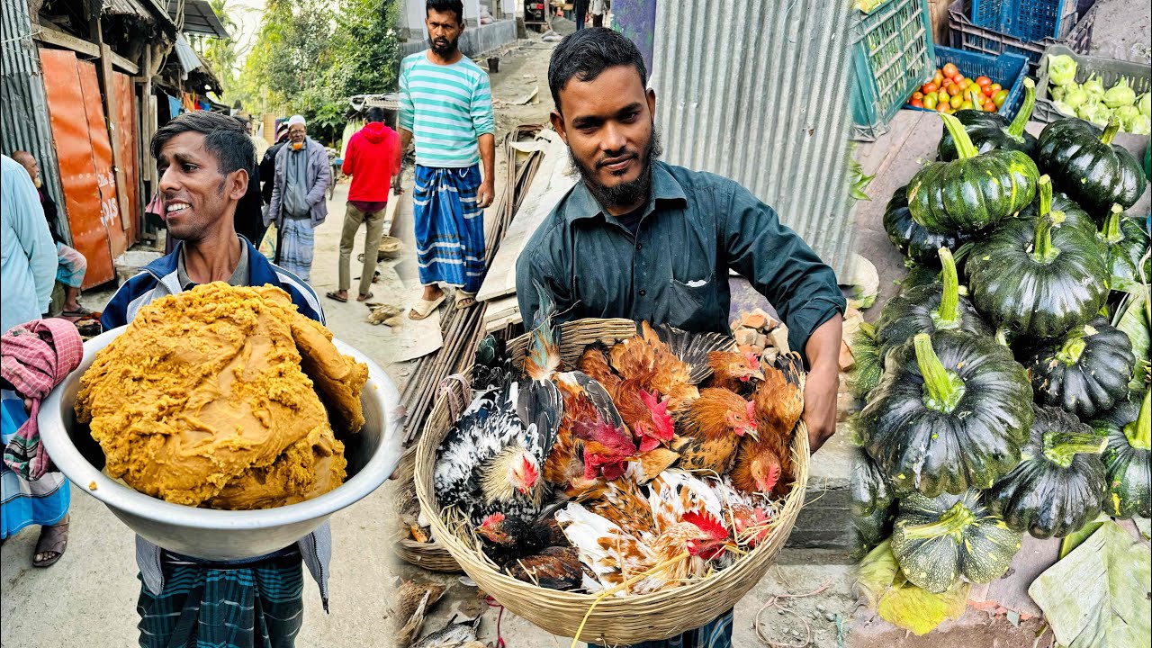গ্রামীণ হাট থেকে ৩ টা দেশী রাওয়া (মোরগ), ২.৫ কেজি আখের মিঠা নিলাম 🔥 বাংলাদেশের গ্রামীণ হাট 👍
