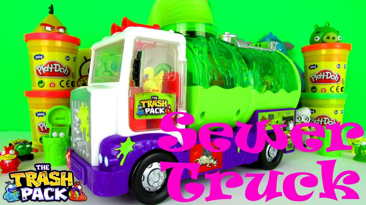 TRASH PACK Sewer Truck Playset vs ANGRY BIRDS & MINIONS PLAY DOH Toy Review Family Video
