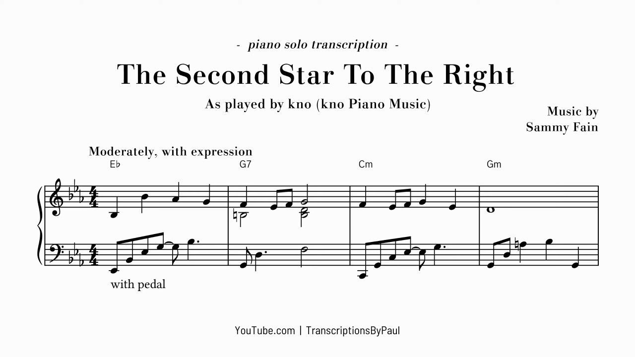 The Second Star To The Right - From Peter Pan - Sheet music transcription