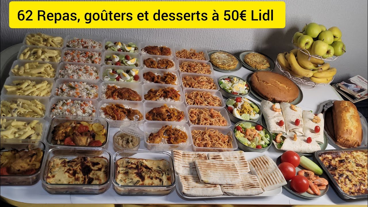 Batch-cooking meal prep à 50€ Lidl/62 Repas, goûter et dessert petit budget à congeler/10€ personne