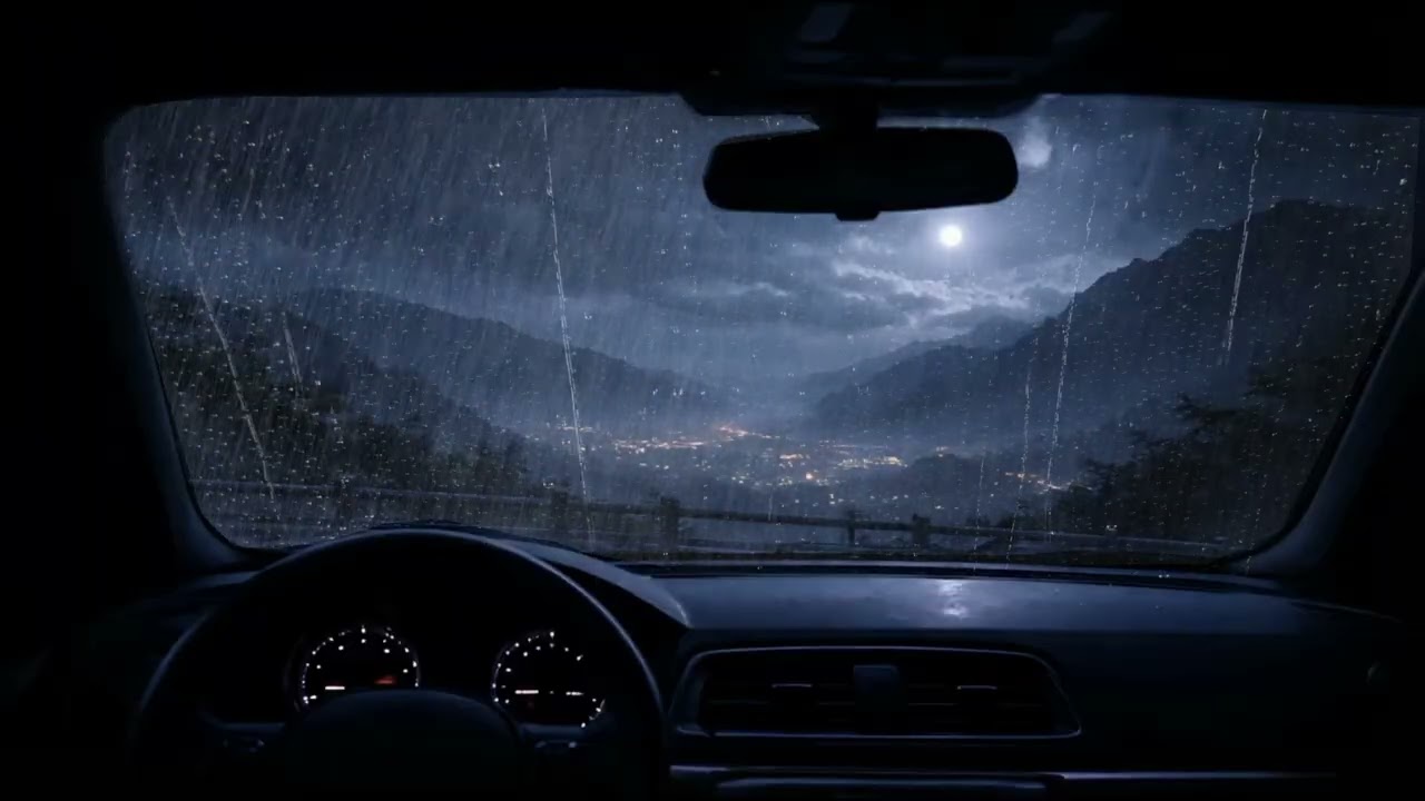 Rain on Car Roof & Windshield at Night ⛈️ Deep White Noise for Sleeping & Studying