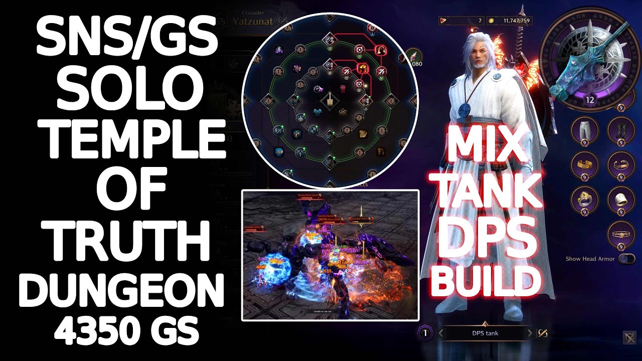 Throne and Liberty SNS/GS solo temple of truth dungeon (Mix tank dps build 4350 GS)