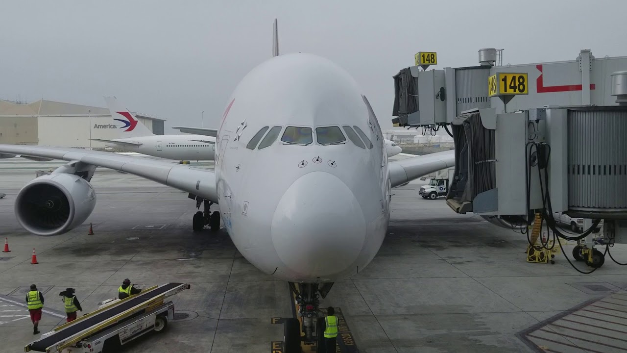 Air Bridges Connecting on to an Airbus A380 at LAX