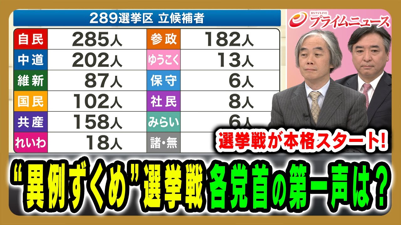 【選挙戦始まる！】戦後最短の選挙戦で各党首が有権者に放った第一声とは 田﨑史郎×牧原出×林尚行 2026/1/27放送＜前編＞【BSフジ プライムニュース】