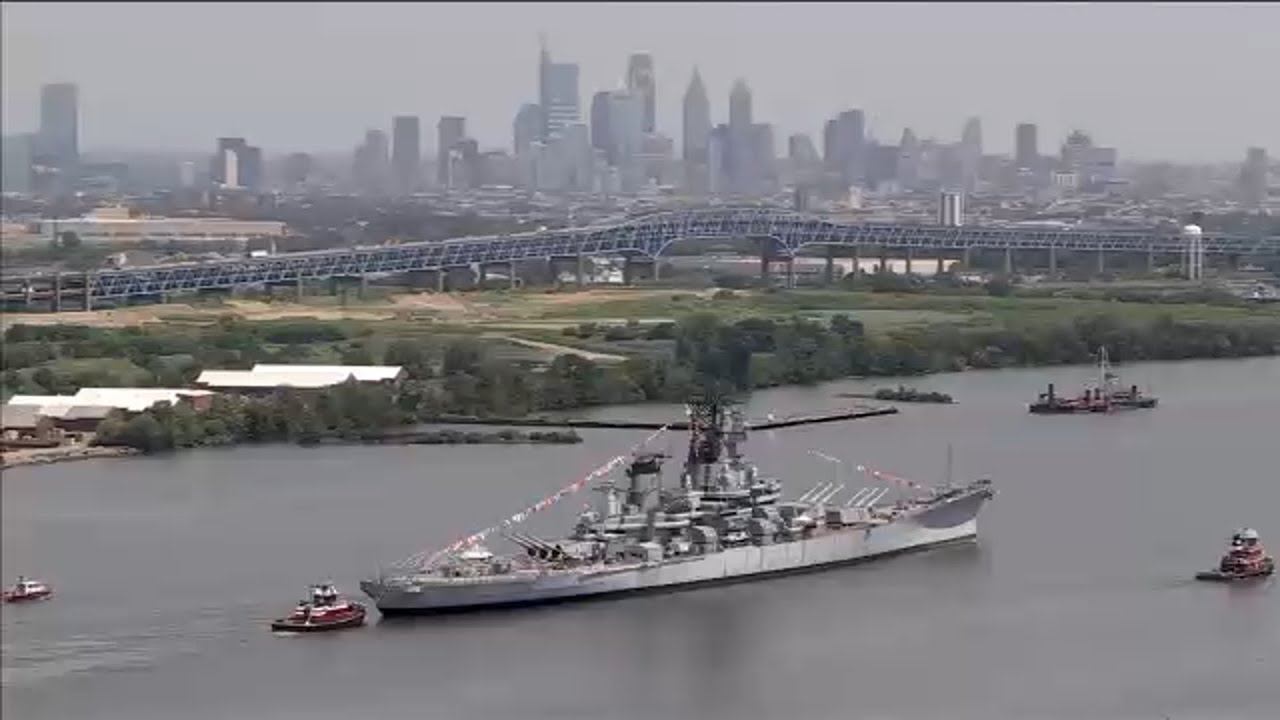 LIVE: Battleship New Jersey heads home to Camden after undergoing months of maintenance work