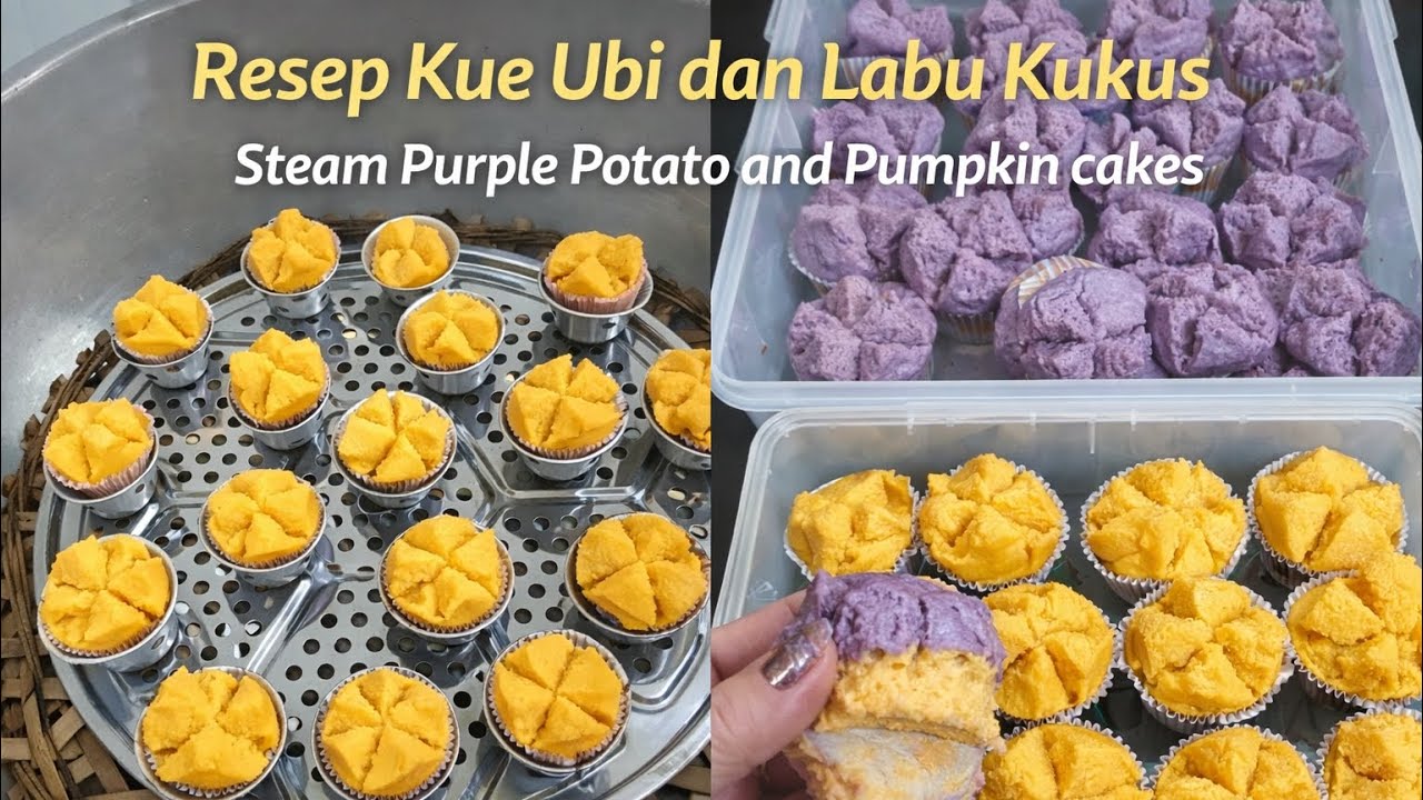 Kue Bolu Ubi dan labu Kukus Sehat dan bergizi. Steam purple potato and pumpkin cakes