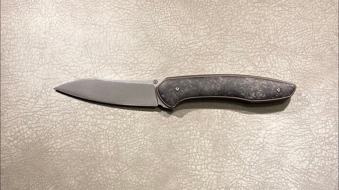 Cheburkov Knife Russian with Inserts, Elmax, Handle Black Marble Carbon, Bronze Titanium, $650