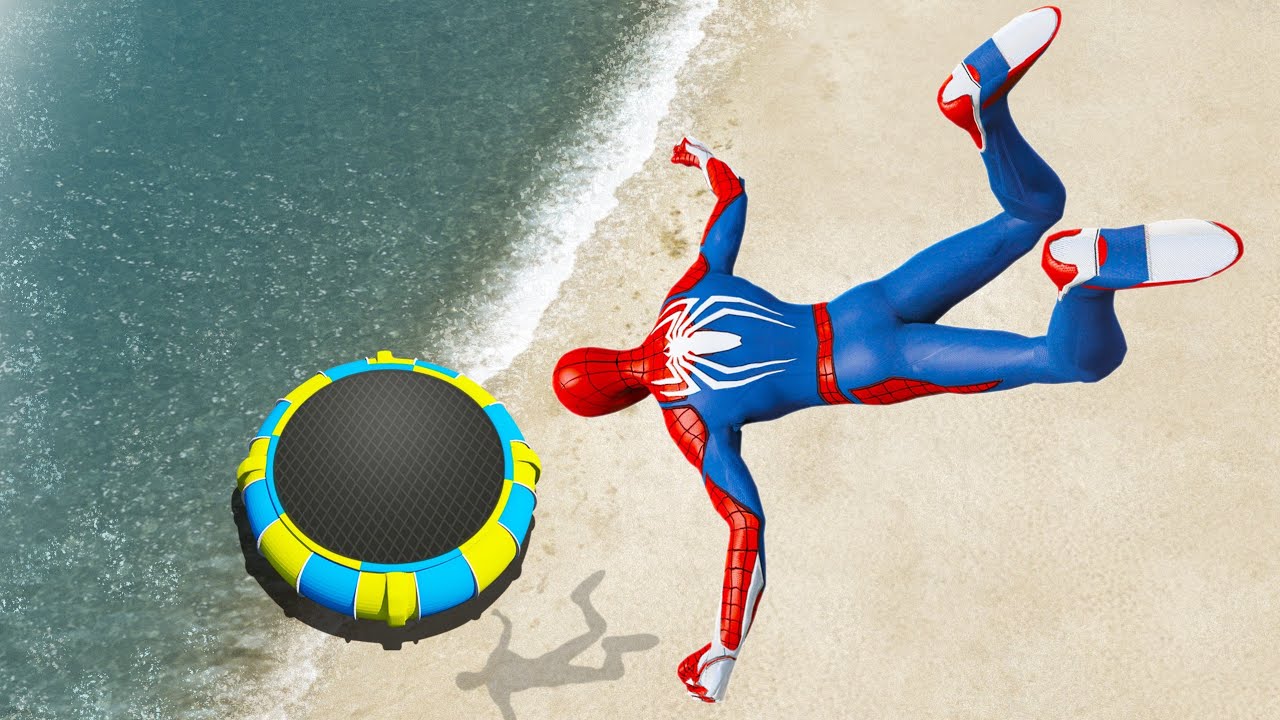 GTA 5 SpiderMan Epic Trampoline Jumps and Fails | Spider-man Gameplay