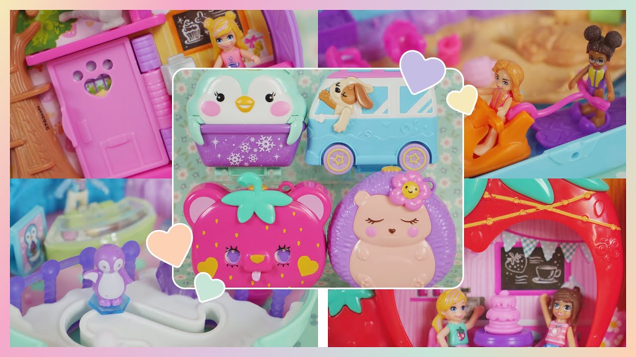 ✨SHOWCASE✨ Polly Pocket: Snow Sweet Penguin, Seaside Puppy Ride, Straw-Beary Patch, Hedgehog Coffee