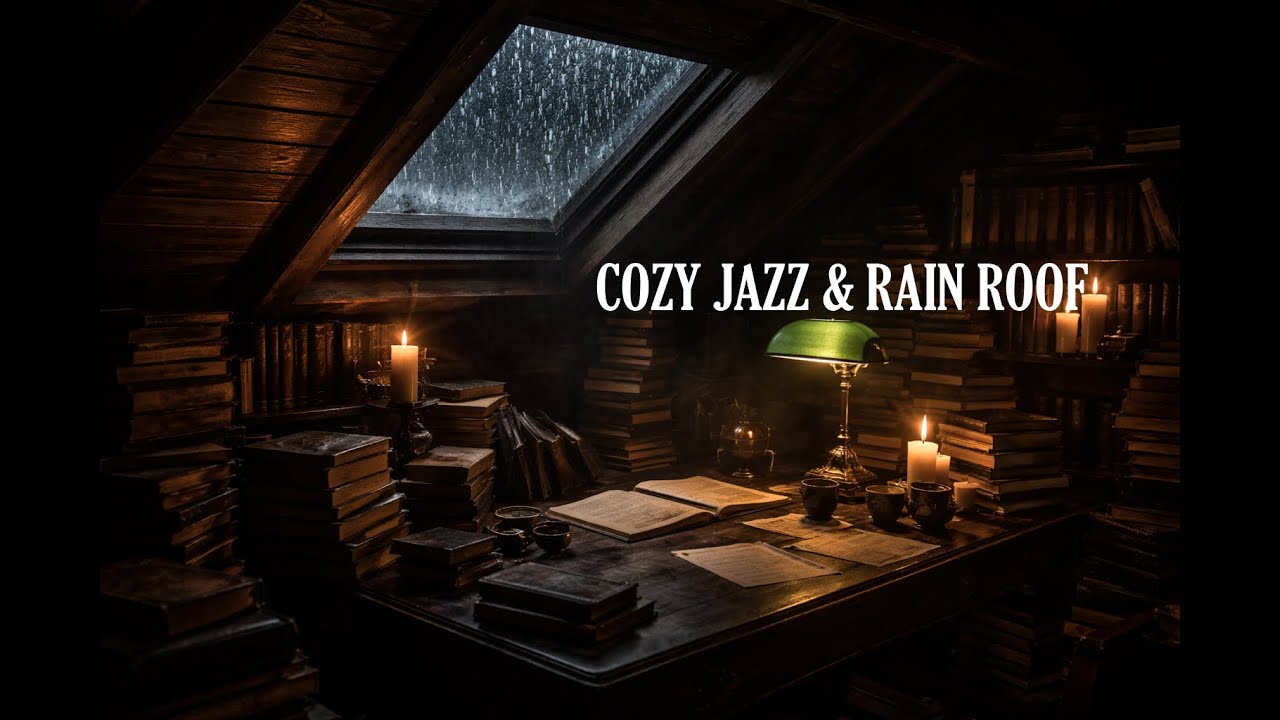 The Writer's Attic 🕯️ Moody Jazz & Heavy Rain on Roof Dark Academia Ambience 2,5 hours